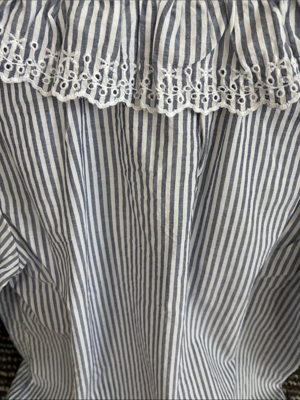 J. Crew Blue and White Striped Ruffle-Trim Blouse - Picture 7 of 7